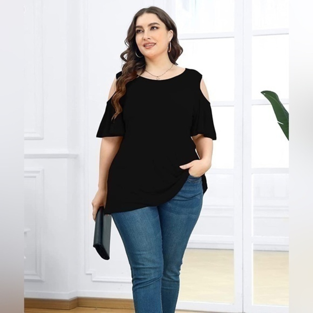 NEW PLus Size Black Shirt Cold Shoulder top